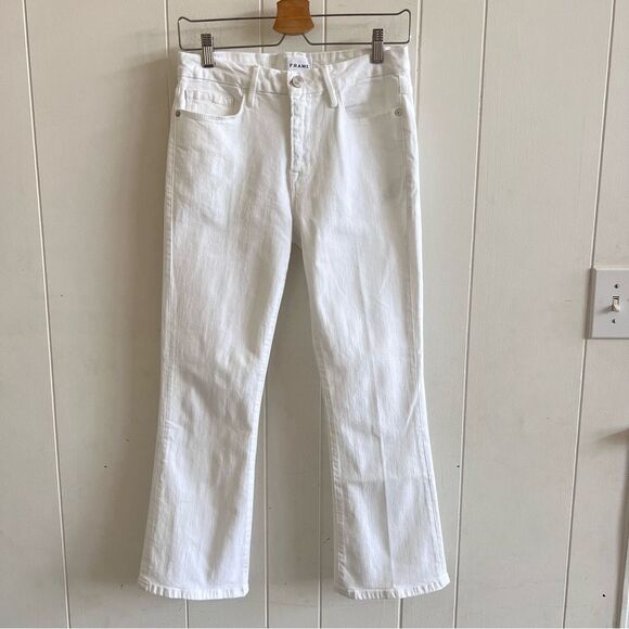 Frame Le Crop Mini Boot White Denim Jeans - Picture 1 of 9